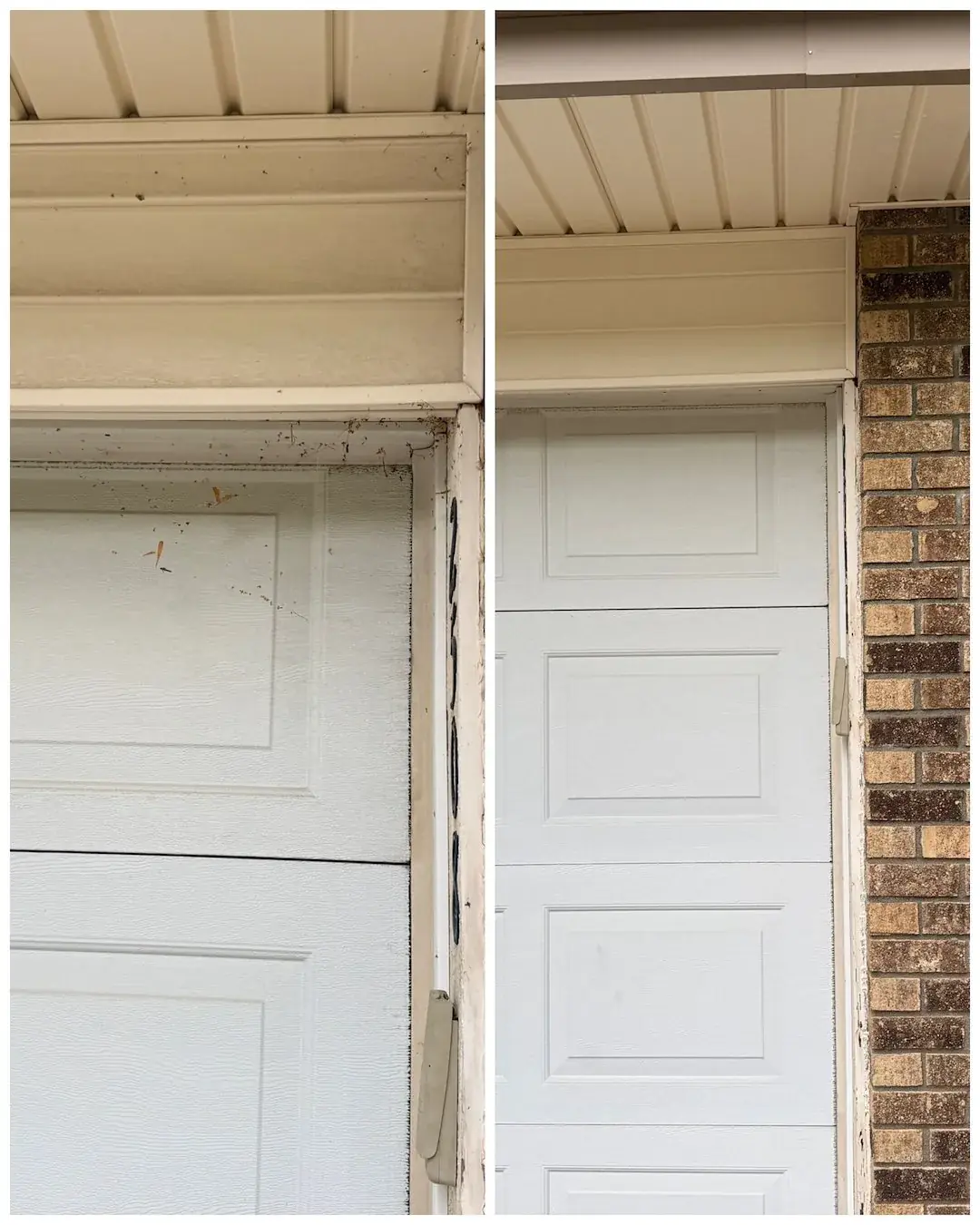 Garage door and trim, before and after washing